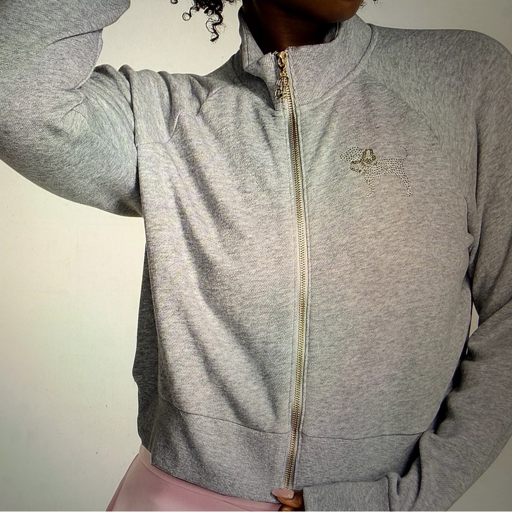 LoveShackFancy Gray Jacket with Gold Zipper